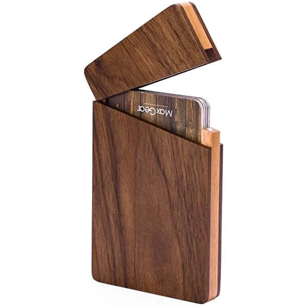 MaxGear® Wood Pocket Business Card Holders for Men with Magnetic Closure Name Card Holder 2.68" x 4.25" Walnut Beech Business Card Case