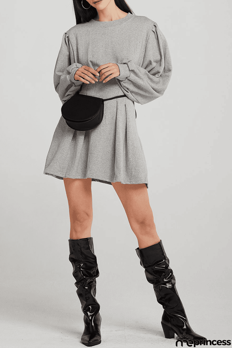 Casual Solid Patchwork O Neck Waist Skirt Dresses