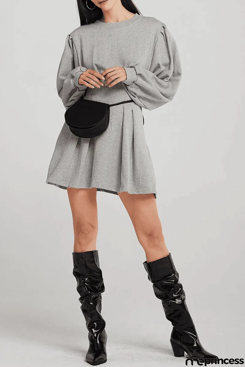 Casual Solid Patchwork O Neck Waist Skirt Dresses