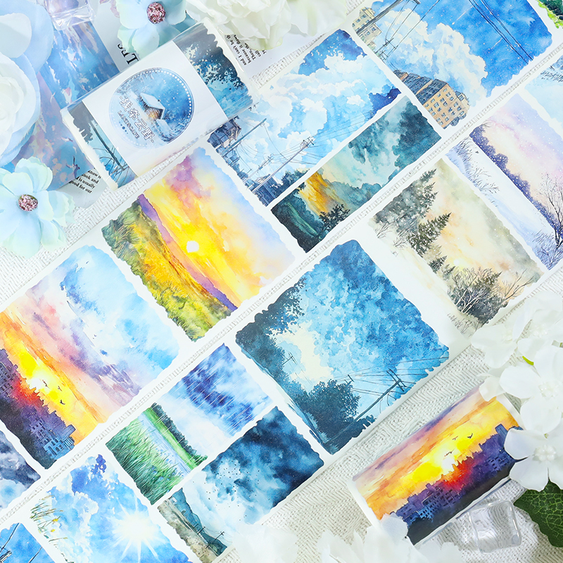 와시 테이프 - 70mm*200cm 빈티지 하늘 태양 구름 풍경