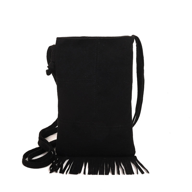 Women’s Suede Solid Color Classic Style Tassel Square Zipper Shoulder Bag