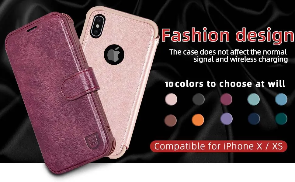 Custodia Portafoglio In Pelle PU Per IPhone X/XS – Con Chiusura Magnetica, Slot Per Carte E Inclinabile Per Video