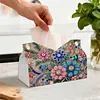 Flower Gem DIY PU Diamond Painting Tissue Box Kit Desktop Tissue Holder with Rhinestone Diamond Desk Decorative Tissue Box for Adults Desktop Storage Organizer