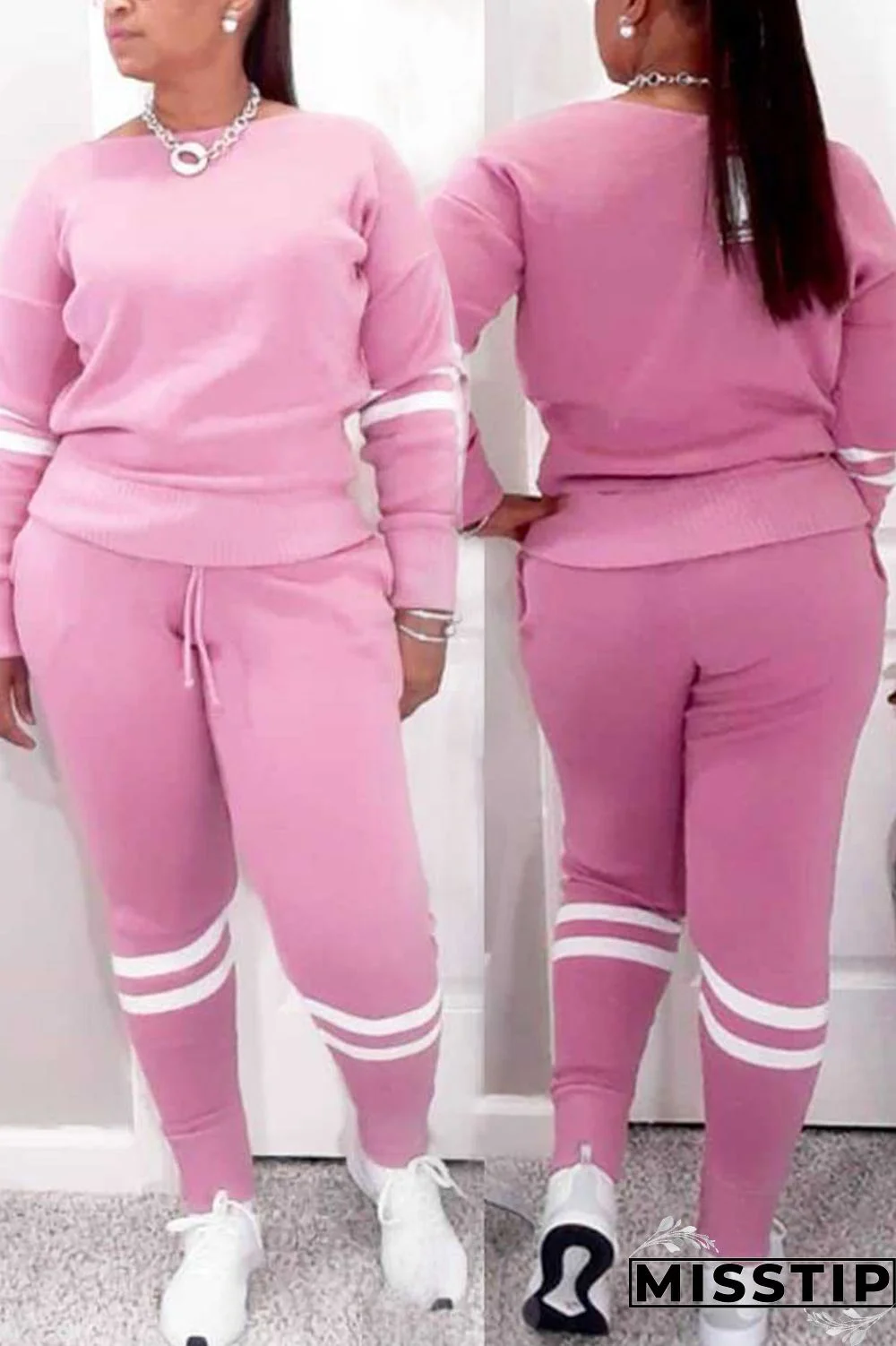 Pink Casual Sportswear Solid Patchwork O Neck Long Sleeve Two Pieces