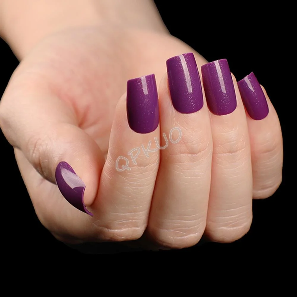 24Pcs Long Square Press On Fake Nails With Jelly Glue Shiny White Artificial False Fingernail Tip DIY Manicure Tools-Nail Inspo