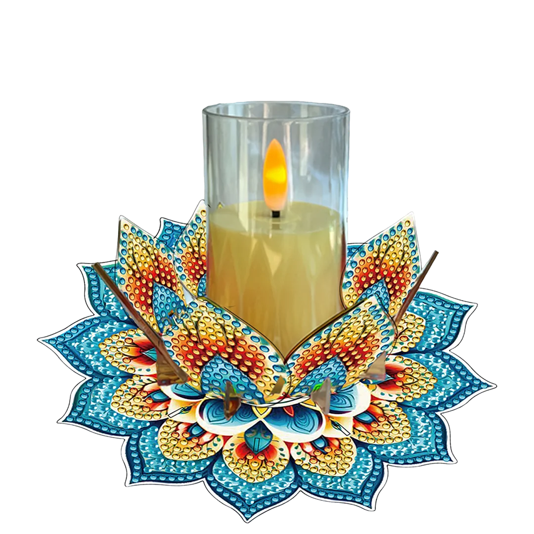 Mandala Lotus-K Acrylic DIY Diamond Painting Candle Holders Without Candles Crystal Painting Tealight Candle Stand Table Centerpiece for Adults Beginners Home Party Decor