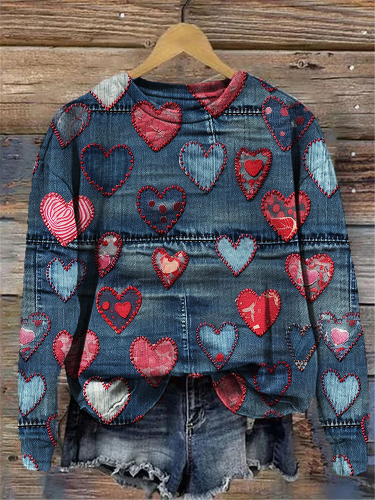  Valentine's Day Jeans Hearts Art Pattern Sweatshirt Westsshops
