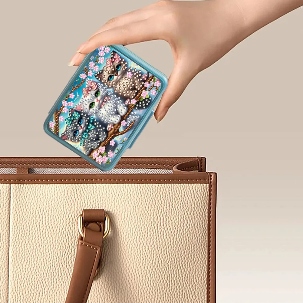 Cat Rhinestones Pill Storage Box Diamond Painting Pill Case for Art Craft