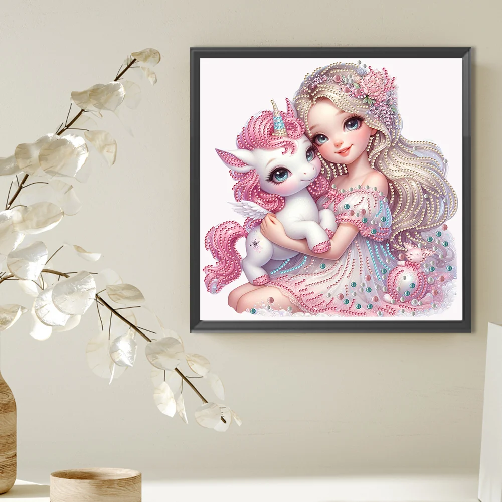 Diamond Painting - Partial Special Shaped Drill - Girl and Unicorn(Canvas|30*30cm)