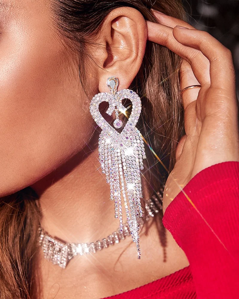 Fashion heart-shaped tassel earrings