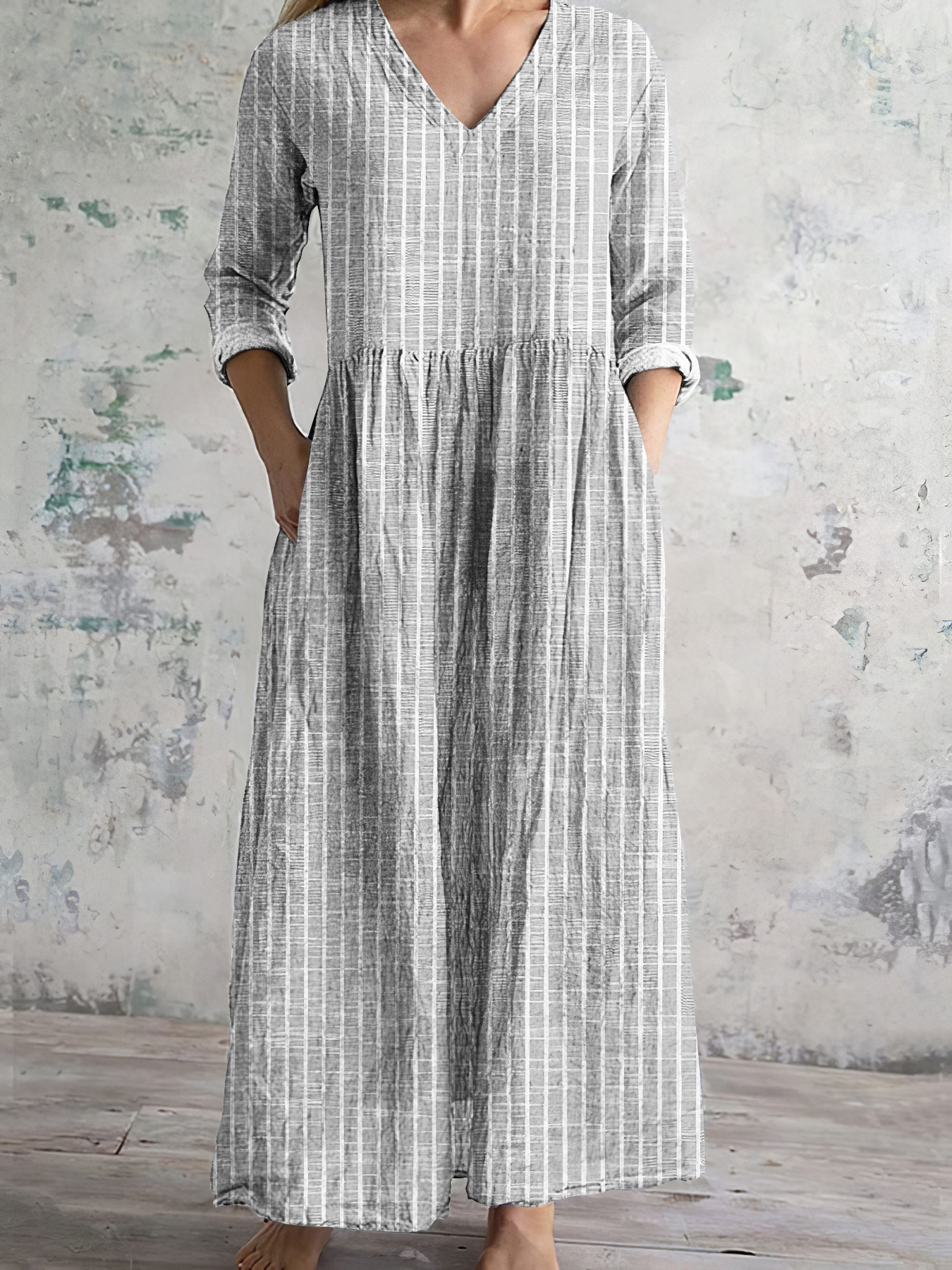 Comstylish Vintage Stripe Pattern Women's Linen Dress