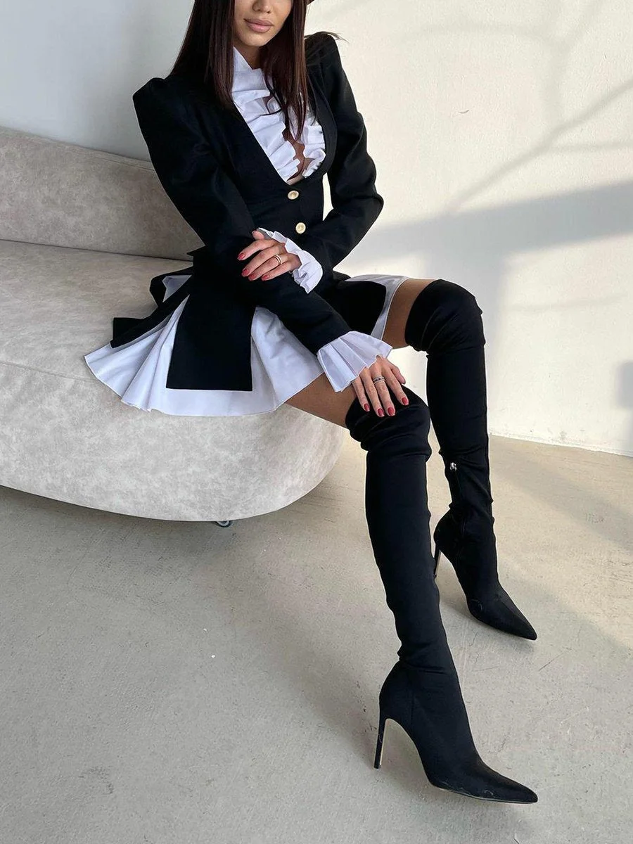 Stylish Colorblock Mini Pleated Dress