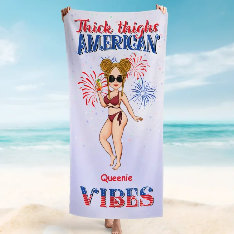 Custom Beach Towel -Thick Thighs American Vibes