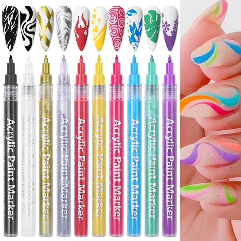 1 Pc Summer Neon Nail Art Drawing Pen Graffiti Nail Acrylic Pen Waterproof Painting Liner DIY 3D Abstract Lines Nail Art Tools-Nail Inspo