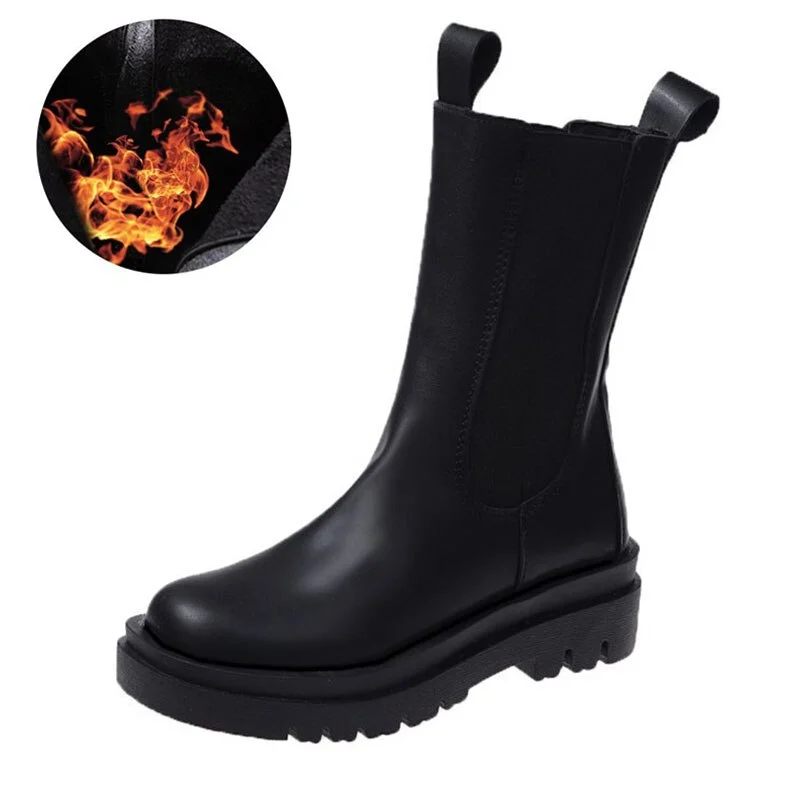 2021 Autumn Winter Chelsea Boots for Women New Short Plush Warm Mid Calf Booties Woman Fashion Platform Knight Botas Mujer
