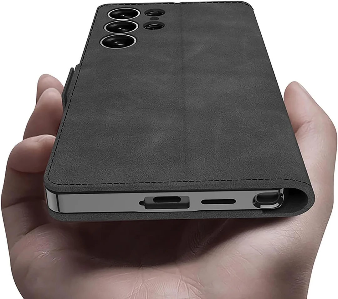 Flip Case for Samsung Galaxy S25 Ultra, Electroplated Leather Cover with Card Holder Magnetic Closure Shockproof Wallet Case,Black,S25 Ultra (S25 Ultra,Gray)