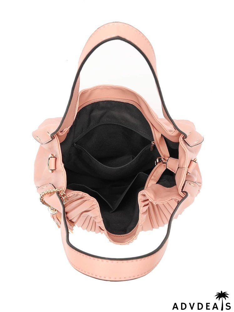Chain & Tassel Decor Pleated Shoulder Tote Bag
