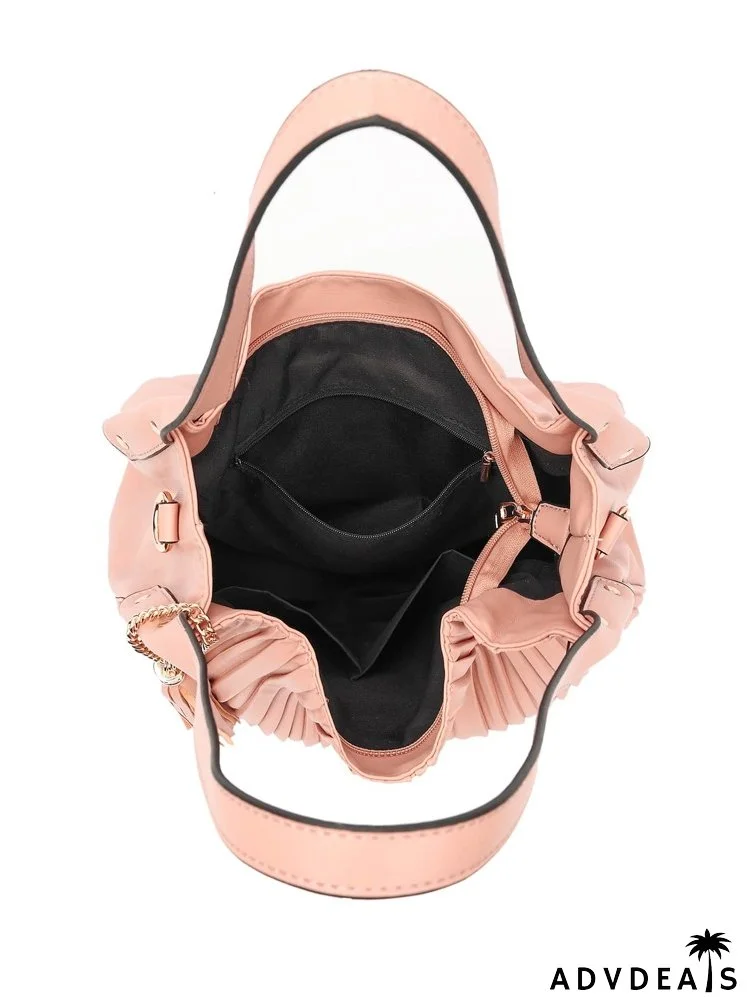 Chain & Tassel Decor Pleated Shoulder Tote Bag