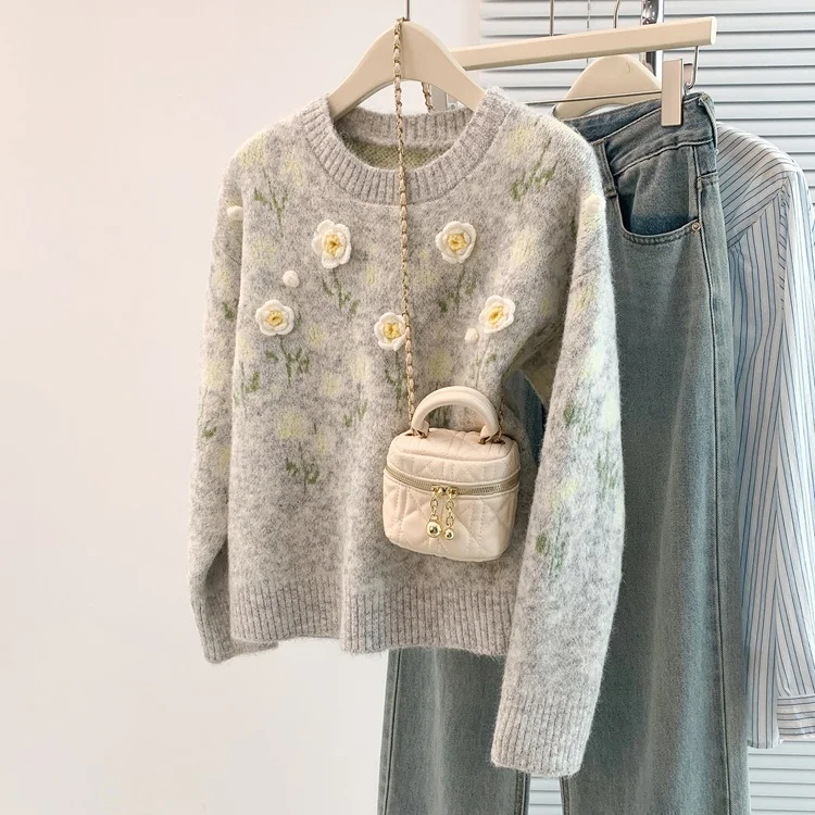 Athvotar Athvotar Autumn And Winter Heavy Industry Flowers Women Knitted Cardigan Fashion Women Sweet Sweater Women Coat Top