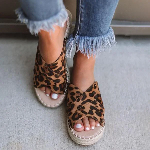 Fashion Tess Leopard Espadrille Sandals