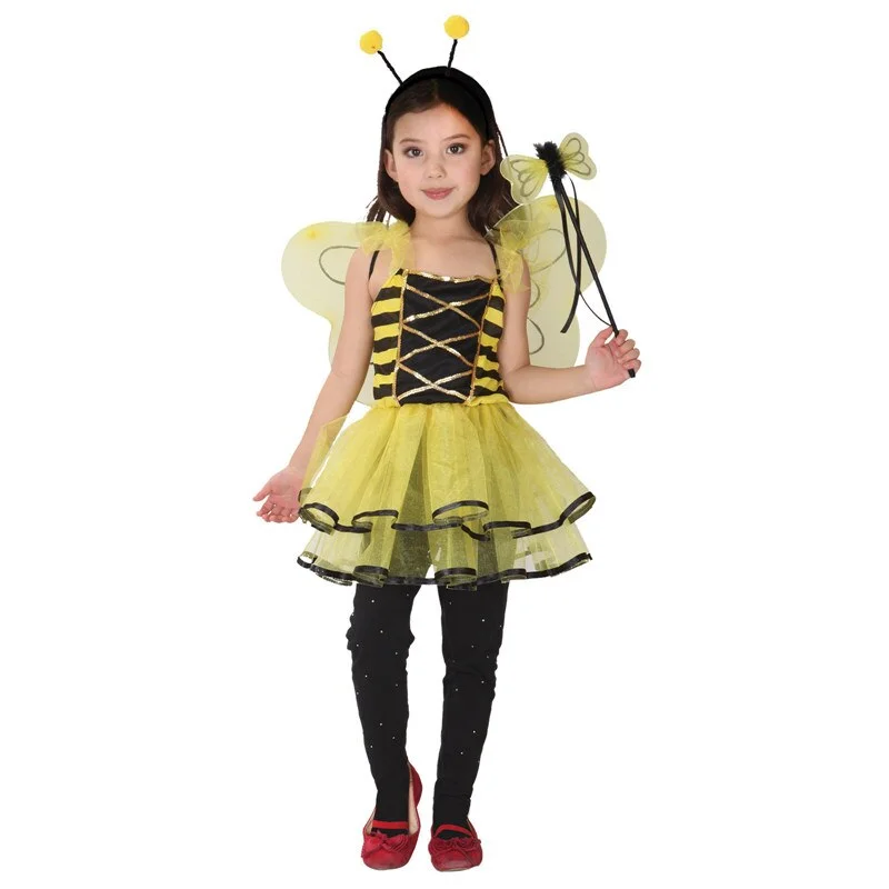 Bee Halloween Costume Girls Fairy Fancy Dress Animal Costume-elleschic