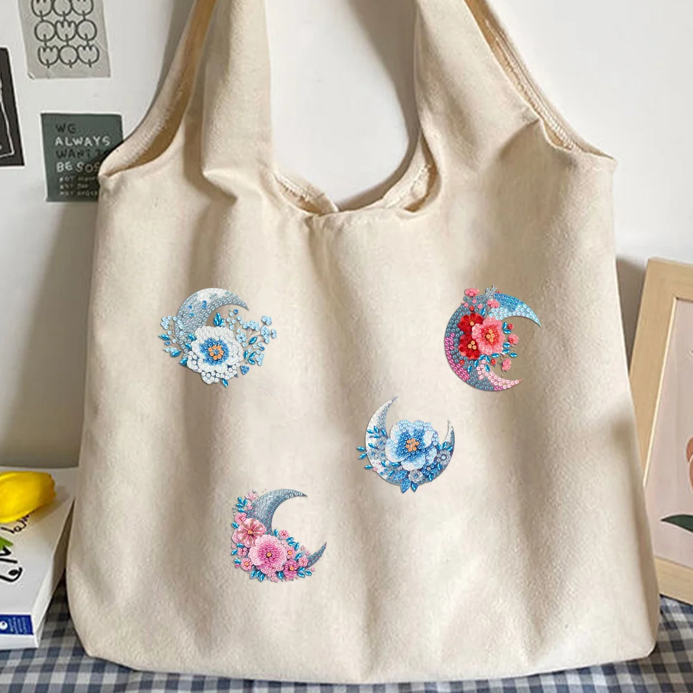 4Pcs DIY Flower Moon Diamond Painting Brooch Diamond Painting Pins Jewelry Kit