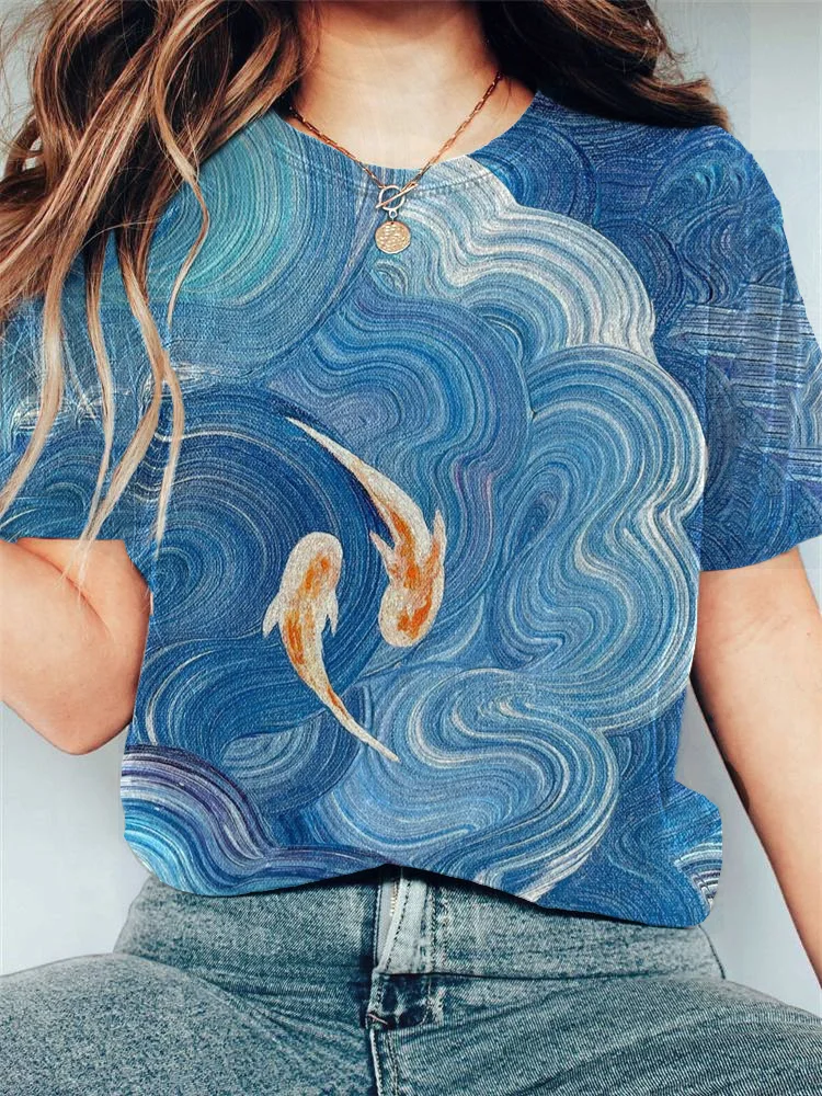 Japanese Art Retro Koi Print T-shirt