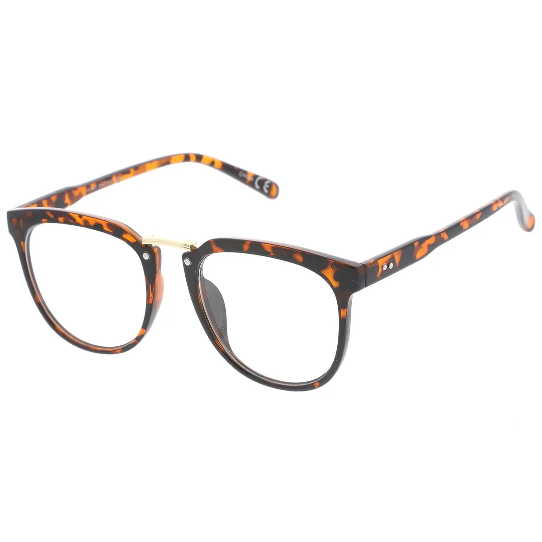 Classic Metal Bridge Square Flat Clear Lens Horn Rimmed Eyeglasses 55mm