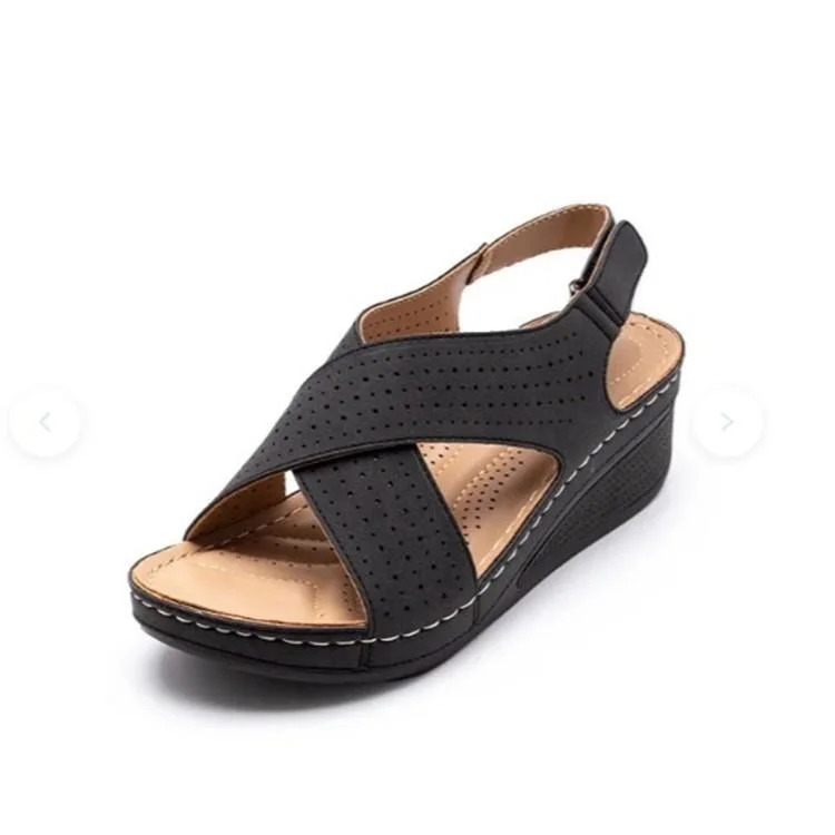 Sandals Wedge Breathable Velcro Platform Hollow Sandals VangoghDress