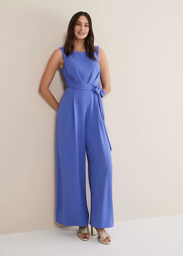 Lvs&Broner Glamorous Blue Spaghetti Strap Sleeveless High Waist Long Wid-Leg Jumpsuit 