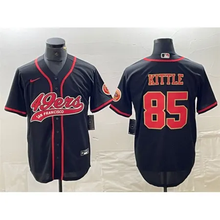 Men's San Francisco 49ers #85 George Kittle Black With Patch Cool Base Stitched Baseball Jersey PNPP