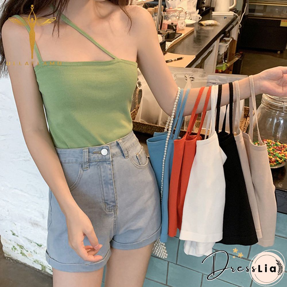 Summer Camisole Women's Double Strap Tank Vest Tops Skinny Elastic Orange Crop Tanks Summer Bottom Green Camis Top Vest Femme