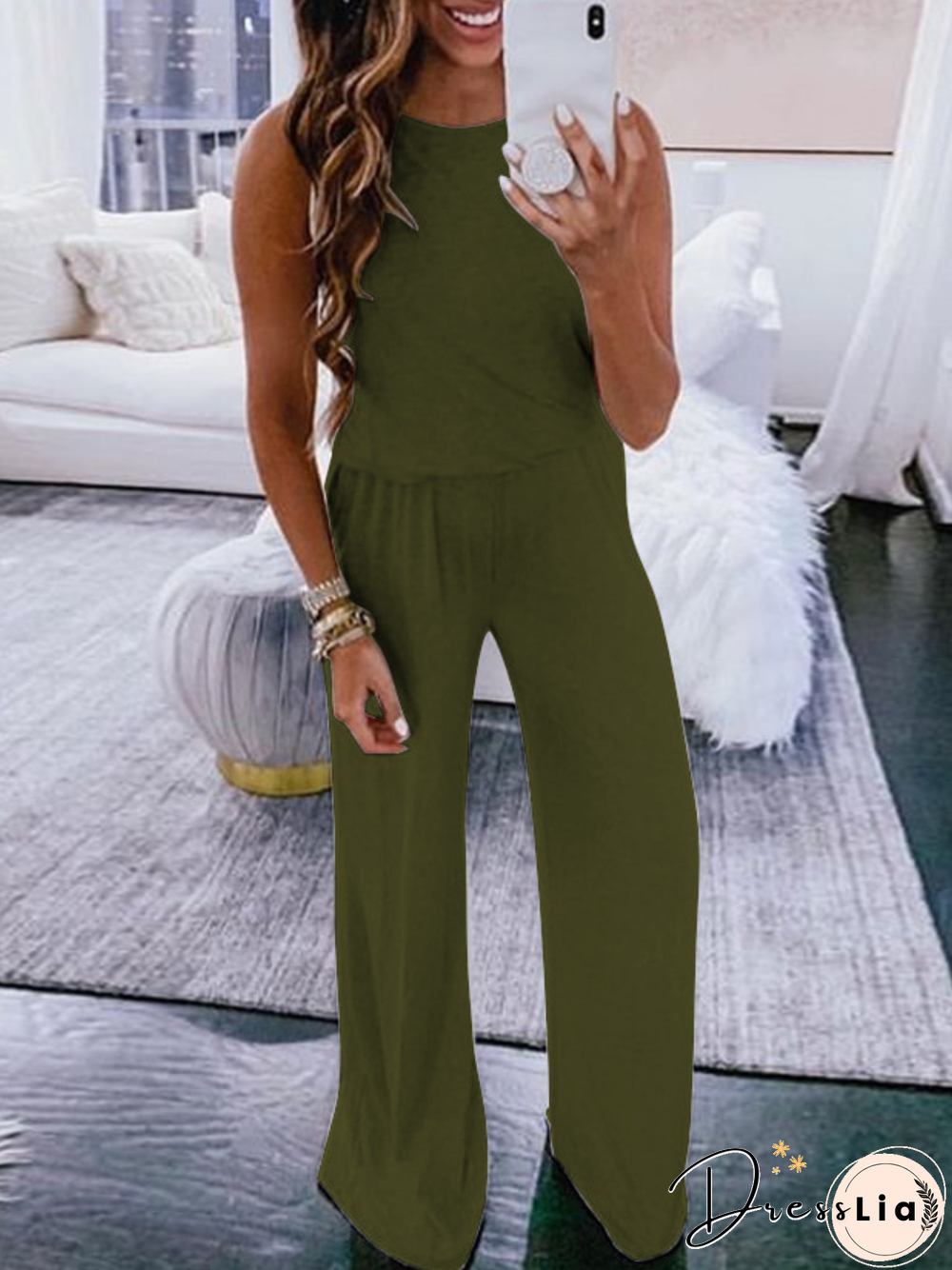 Solid Sleeveless Casual Jumpsuit & Romper