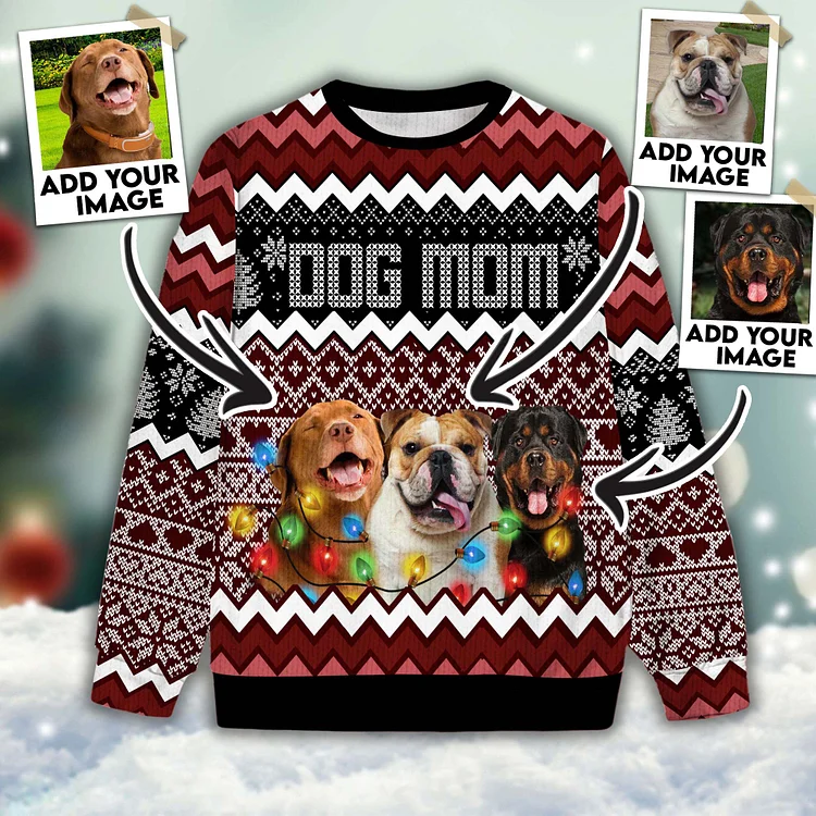 Custom Pet Unisex Sweater All Over Print Funny Dog Mom Wine Color