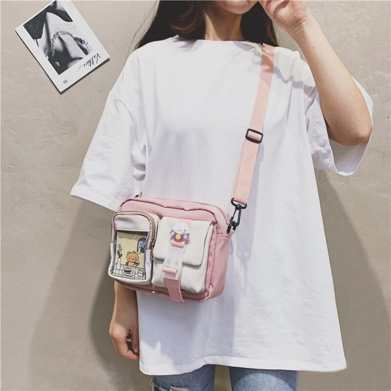 Japanse Style Kawaii Bag Girls Student Small Nylon Bag Mutipockets Transparent Crossbody Bags Women New Shoulder Bag Bolsa Mujer US Mall Lifes