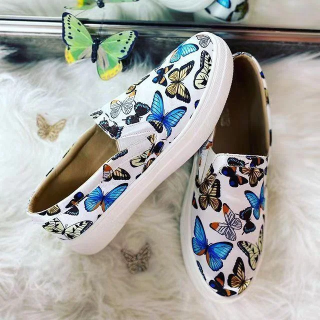 Butterfly Slip-On Round Toe Flat Sneakers