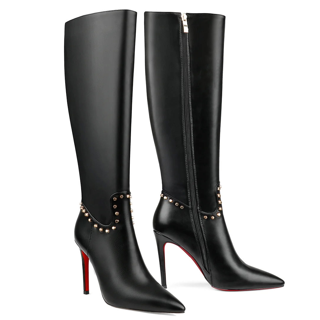 100mm Fashion Zipper Leather Red Bottoms High Heels Knee Boots-vocosishoes