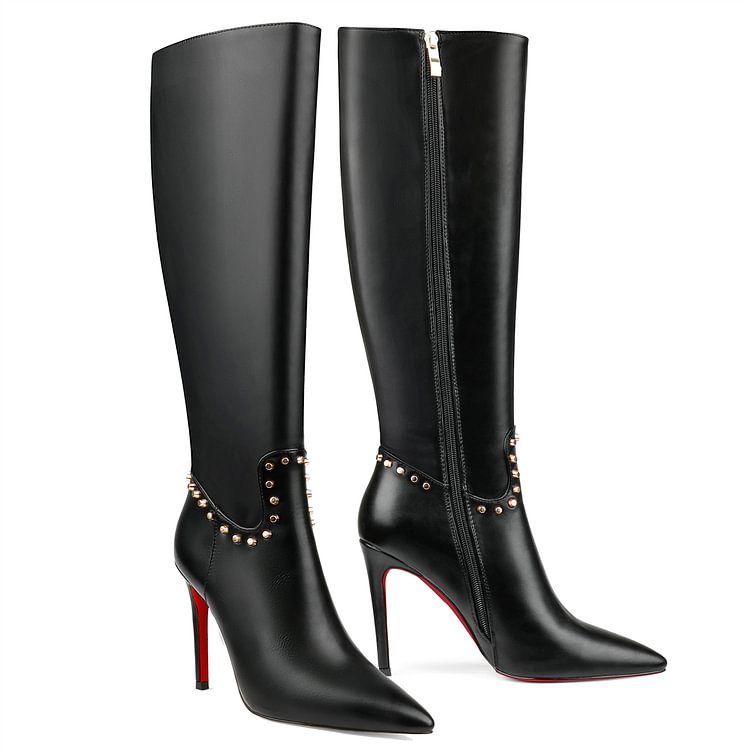 100mm Fashion Zipper Red Bottoms High Heels Ankle Stud Knee Boots