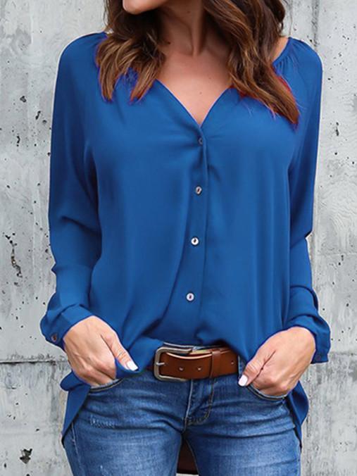 Women Half Sleeve V-neck Solid Color Dress