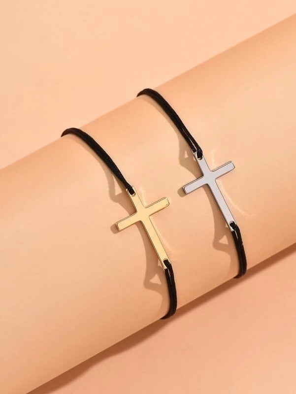 Minimalist Classic Style Cross Rope Copper Braid 14K Gold Plated Men's Bracelets