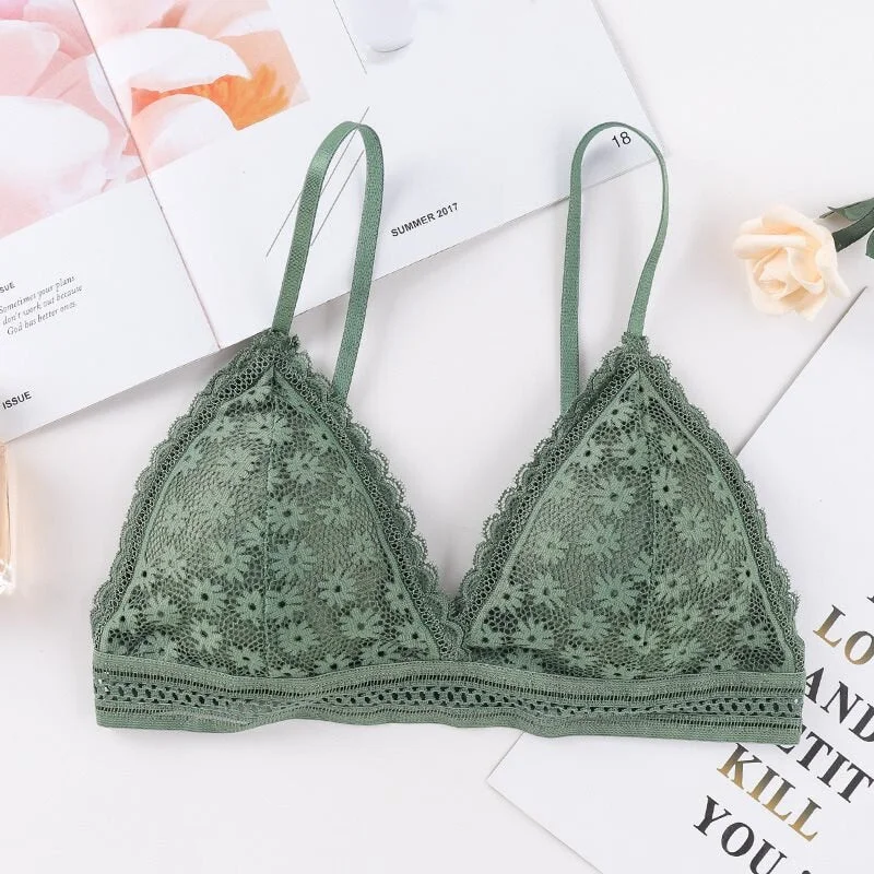 Women's Lace Bra Beauty Without Underwire Wrap Back Comfortable Chest Daisy Bra Stretch Triangle Coaster Underwear