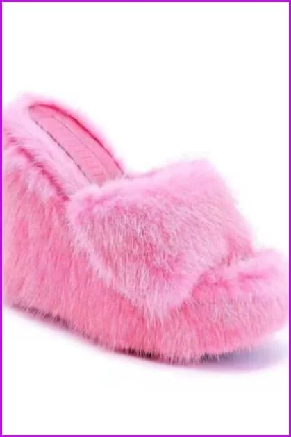 High Heeled Fluffy Fur Slippers F3153