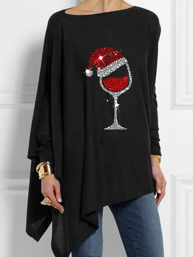 womens-christmas-wine-glass-casual-irregular-top