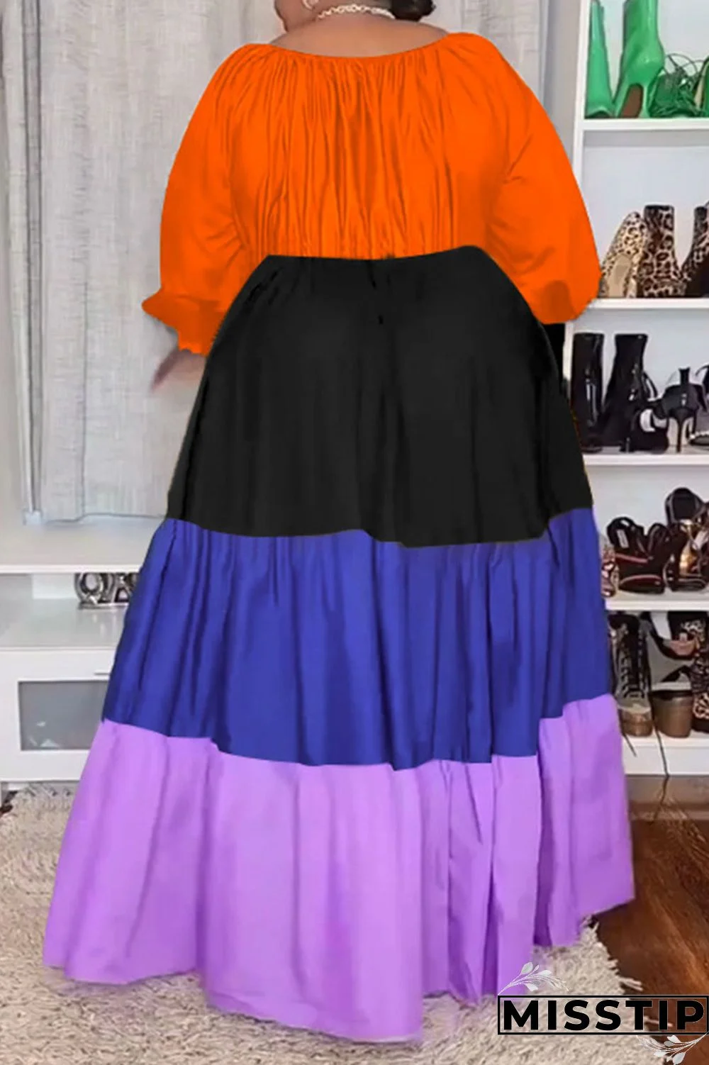 Green Casual Solid Patchwork Square Collar A Line Plus Size Dresses