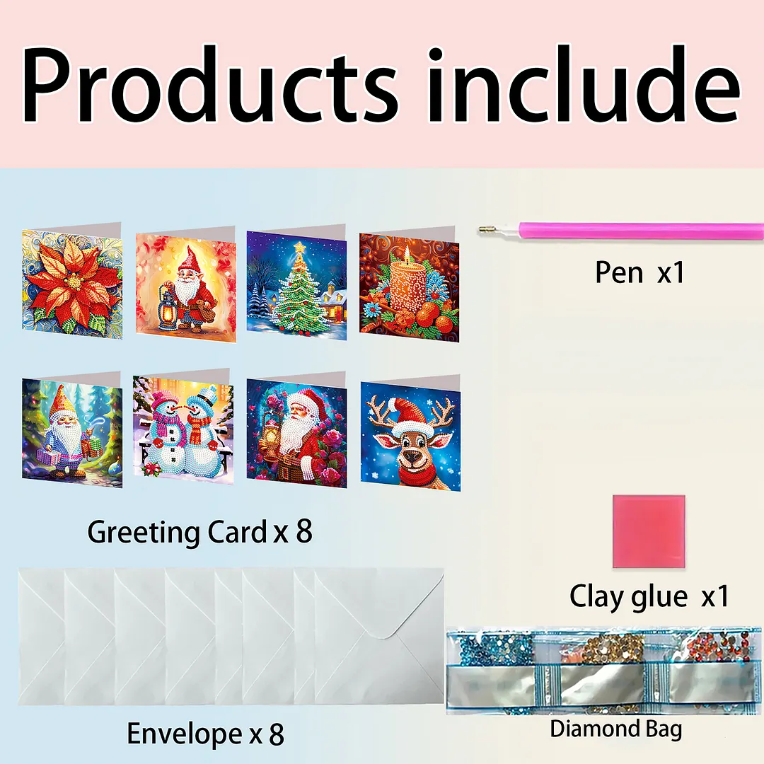 8Pcs Christmas Goblin DIY Diamond Painting Greeting Card Set with Envelopes Crystal Painting Art Greeting Cards for Beginner Adult Holiday Crafts Gifts