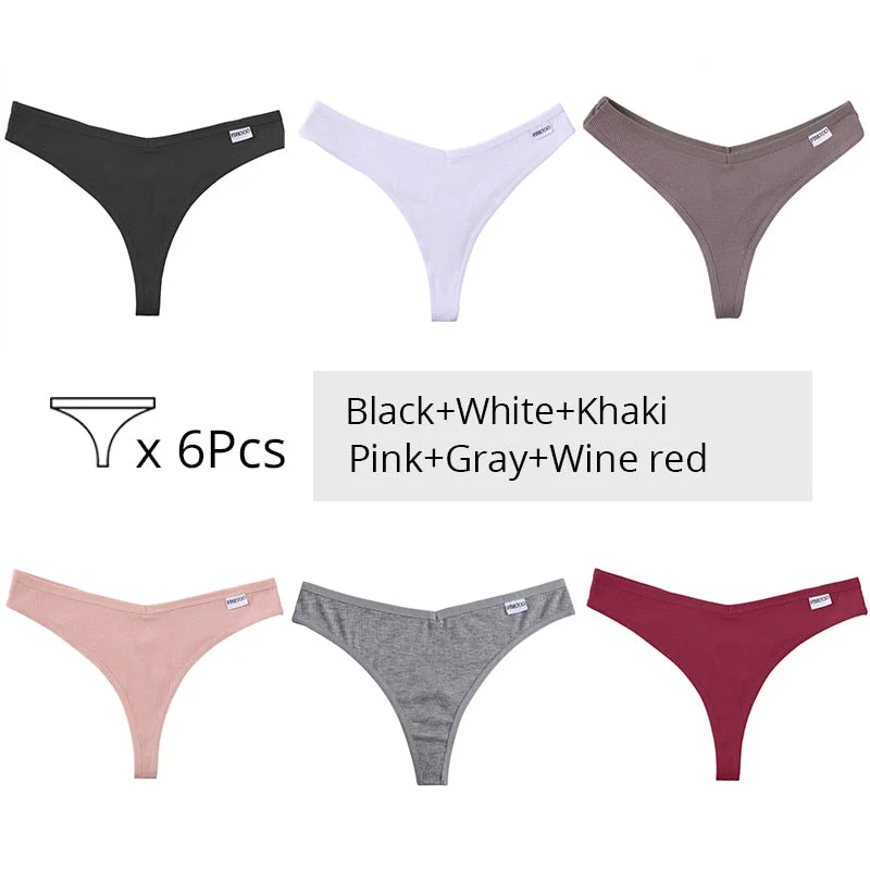 FINETOO Trendy Letter Thongs Cotton G-string Underwear M-XL Girls Bikini Underpants Comfortable Thong Panties 6Pcs Female Panty