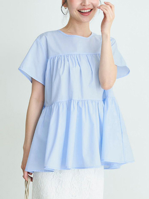 Double Layer Pleated Round Neck Short Sleeve Loose Top
