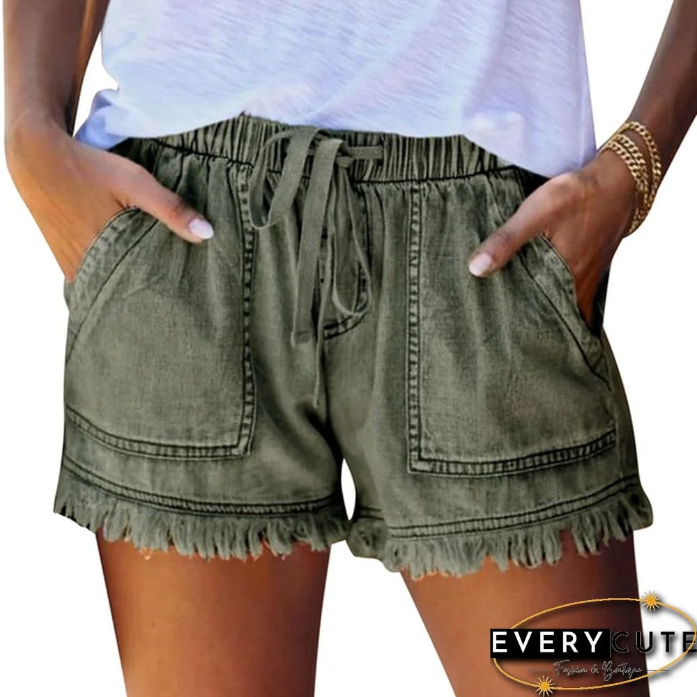 Ladies Elastic Waist Casual High Waist Slim Thin Denim Shorts Hot Pants