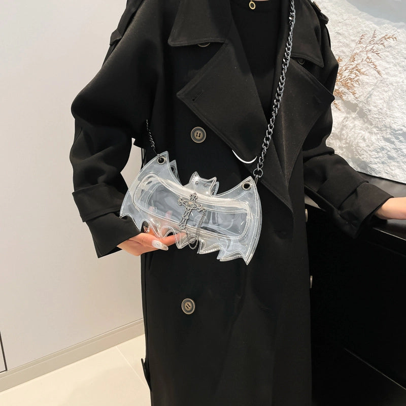 Halloween Women’s Small PVC Bat Streetwear Transparent Square Zipper Shoulder Bag Crossbody Bag