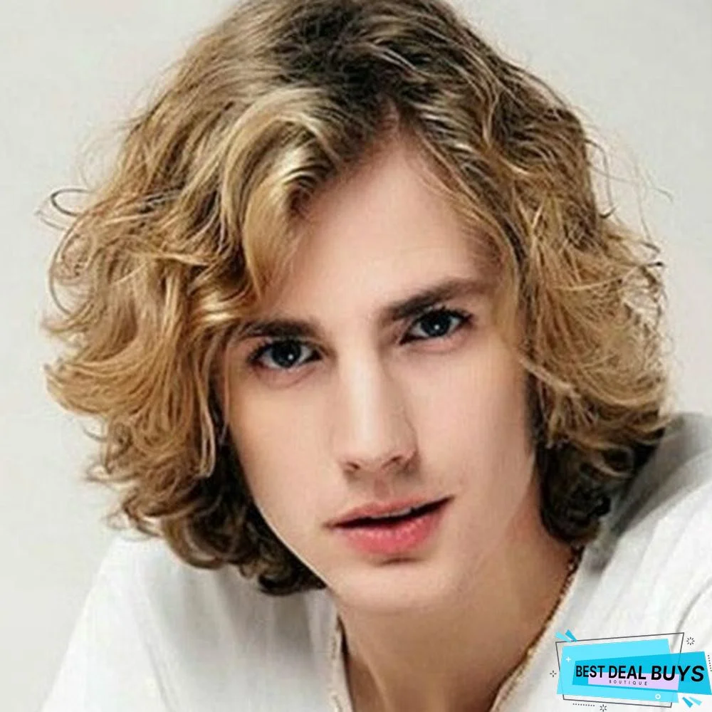 Men's Gradient Partial Bangs Small Curly Short Hair Wig